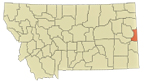 map showing location of Wibaux within the state of Montana